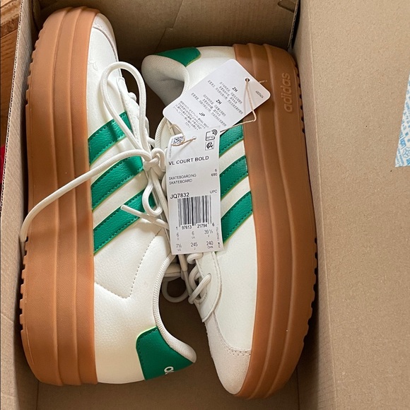adidas Shoes - Adidas White and Green Sneakers with Gum Sole